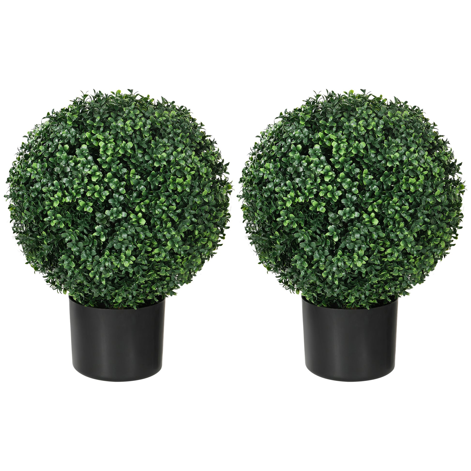 Homcom Set Of 2 20.5" Artificial Ball Boxwood Topiary Trees With Pot, Indoor Outdoor Fake Plants For Home Office & Living Room Decor Green Plastic