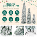 8Ft, 6Ft, 4Ft Pre Lit Pencil Christmas Trees, 3 Set Slim Artificial Christmas Tree With Snow Flocking, Xmas Holiday Decoration Tree, 1455 Branch Tips, 520 Led Lights, 11 Lighting Modes White Green Pvc