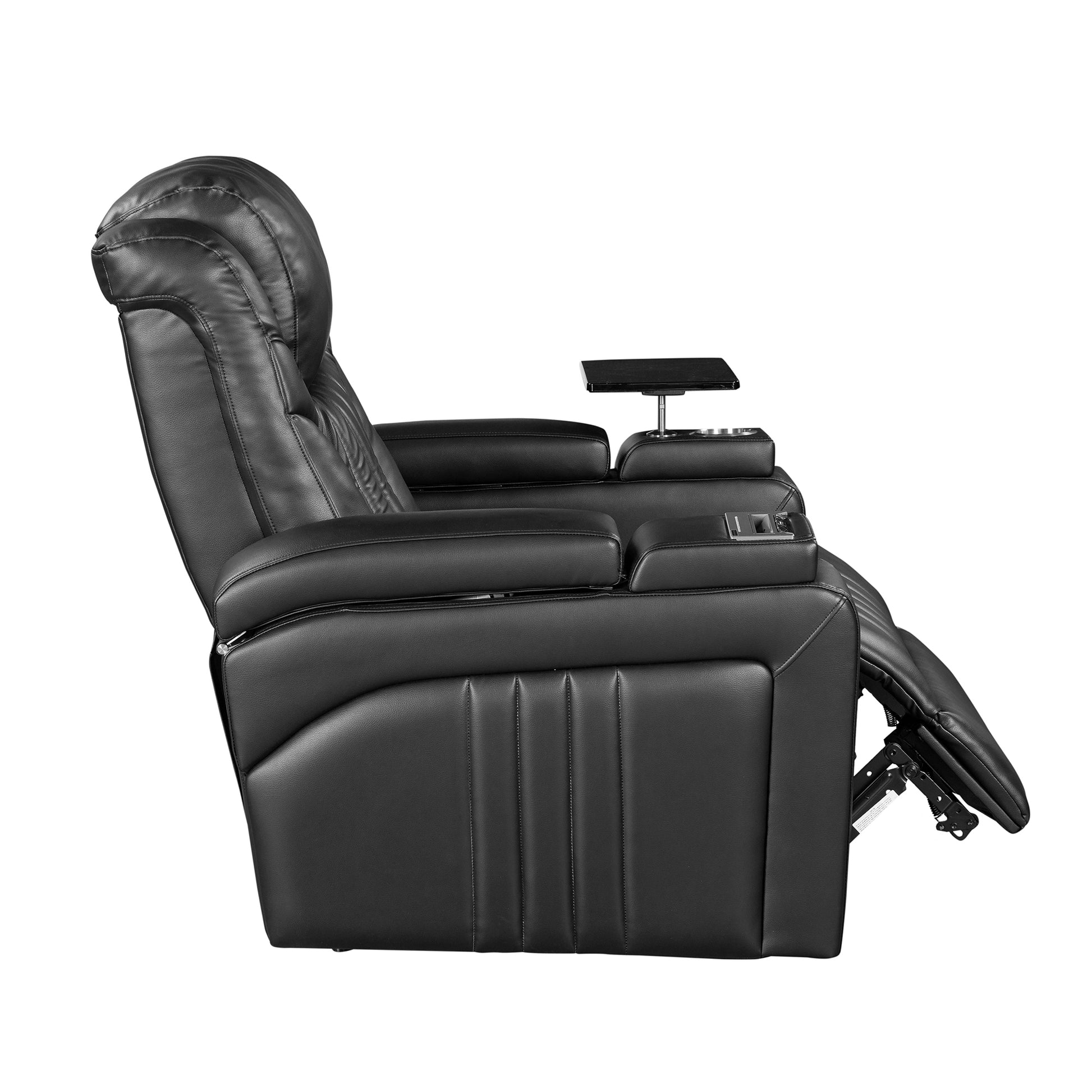 Pu Leather Power Recliner Home Theater Recliner With Power Adjustable Headrest, Wireless Charging Device, Usb Port, Storage Arms, Cup Holder And Swivel Tray Table For Living Room, Black Black Foam Pu Leather