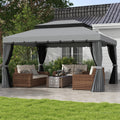 Outsunny 10' X 13' Patio Gazebo, Outdoor Gazebo Canopy Shelter With Netting And Curtains, Aluminum Frame For Garden, Lawn, Backyard And Deck, Gray Gray Aluminum