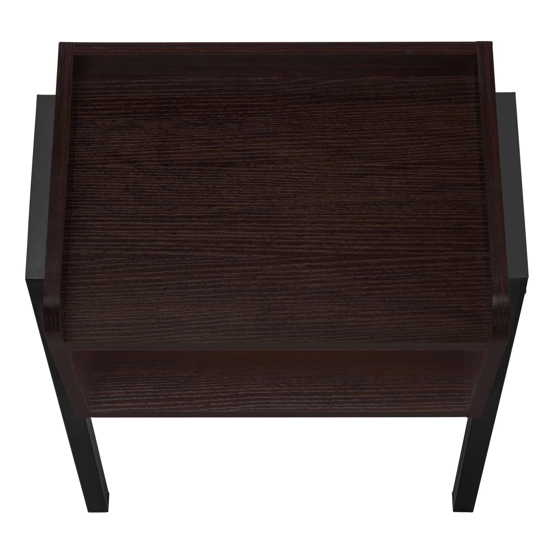 Accent Table, Side, End, Nightstand, Lamp, Living Room, Bedroom, Brown Laminate, Black Metal, Contemporary, Modern Espresso Metal