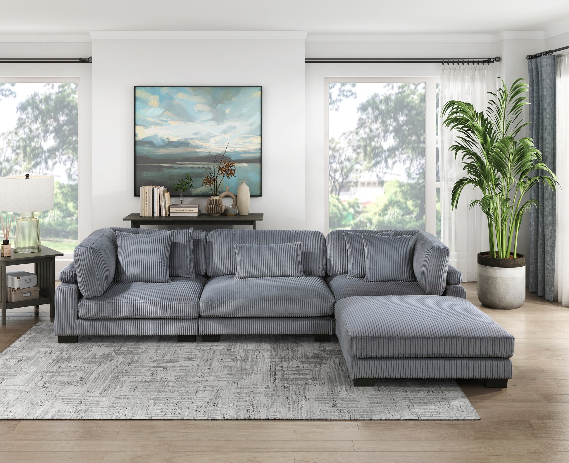 1Pc Modern Living Room Furniture Modular Armless Chair Plush Gray Corduroy Fabric Upholstery Plywood Frame, Matching Pillow Gray Wood Primary Living Space Modern Plywood 1 Seat
