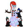 Homcom 6' Christmas Inflatables Outdoor Decorations Snowman With Penguins, Blow Up Yard Christmas Decor With Led Rotating Colorful Light Multicolor Polyester