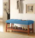 Charla Light Blue Fabric & Oak Finish Bench Light Blue Fabric,Synthetic Wood