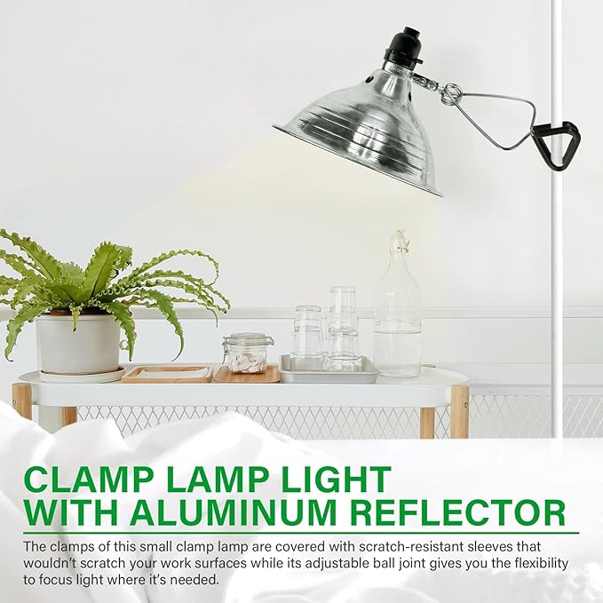 Clamp Lamp Light With 8.5 Inch Adjustable Aluminum Reflector And 6 Feet Cord, Up To 150W E26 Socket No Bulb Included , Silver And Black, 4 Pack Black And Silver Metal