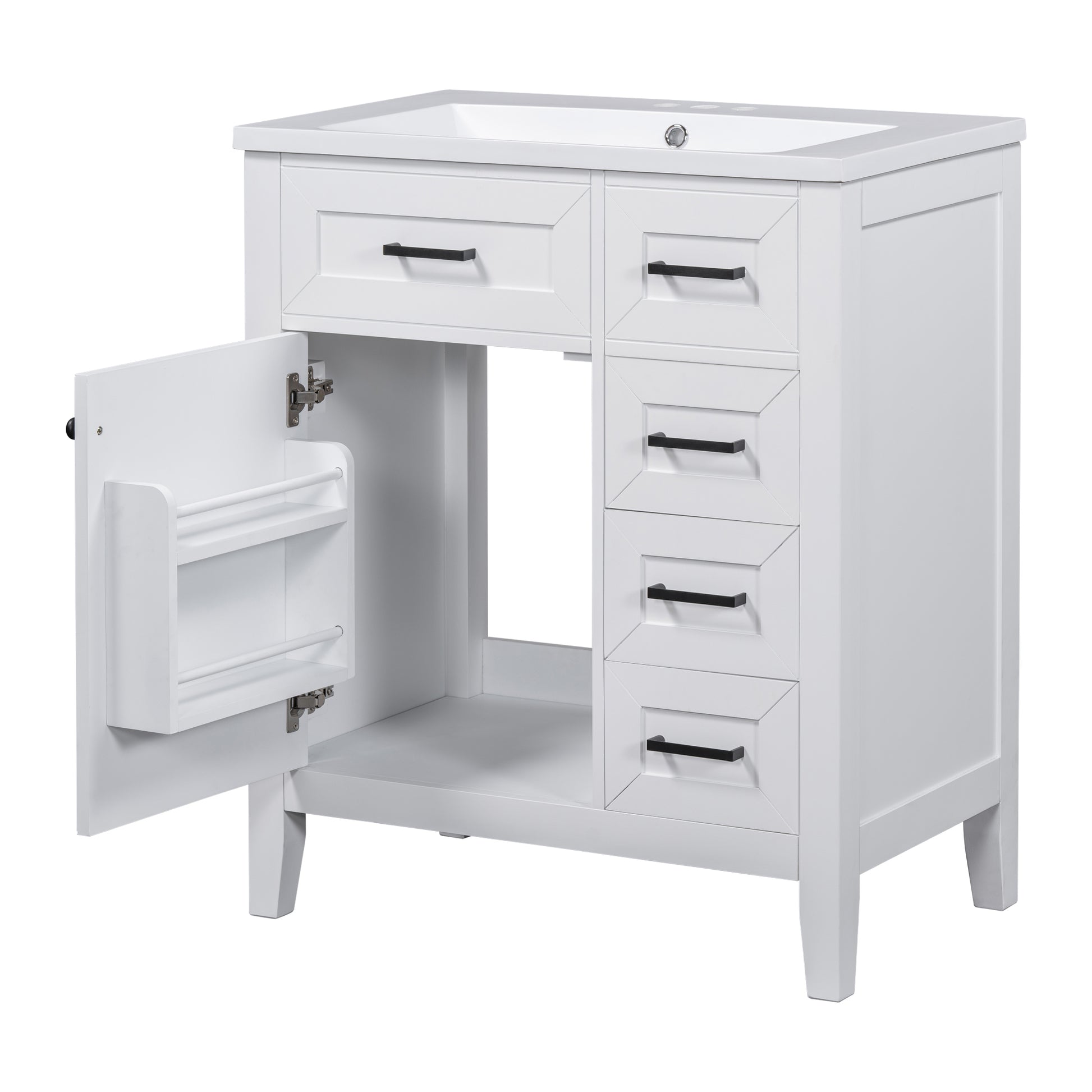 30" Bathroom Vanity With Sink Combo, White Bathroom Cabinet With Drawers, Solid Frame And Mdf Board White Solid Wood Mdf