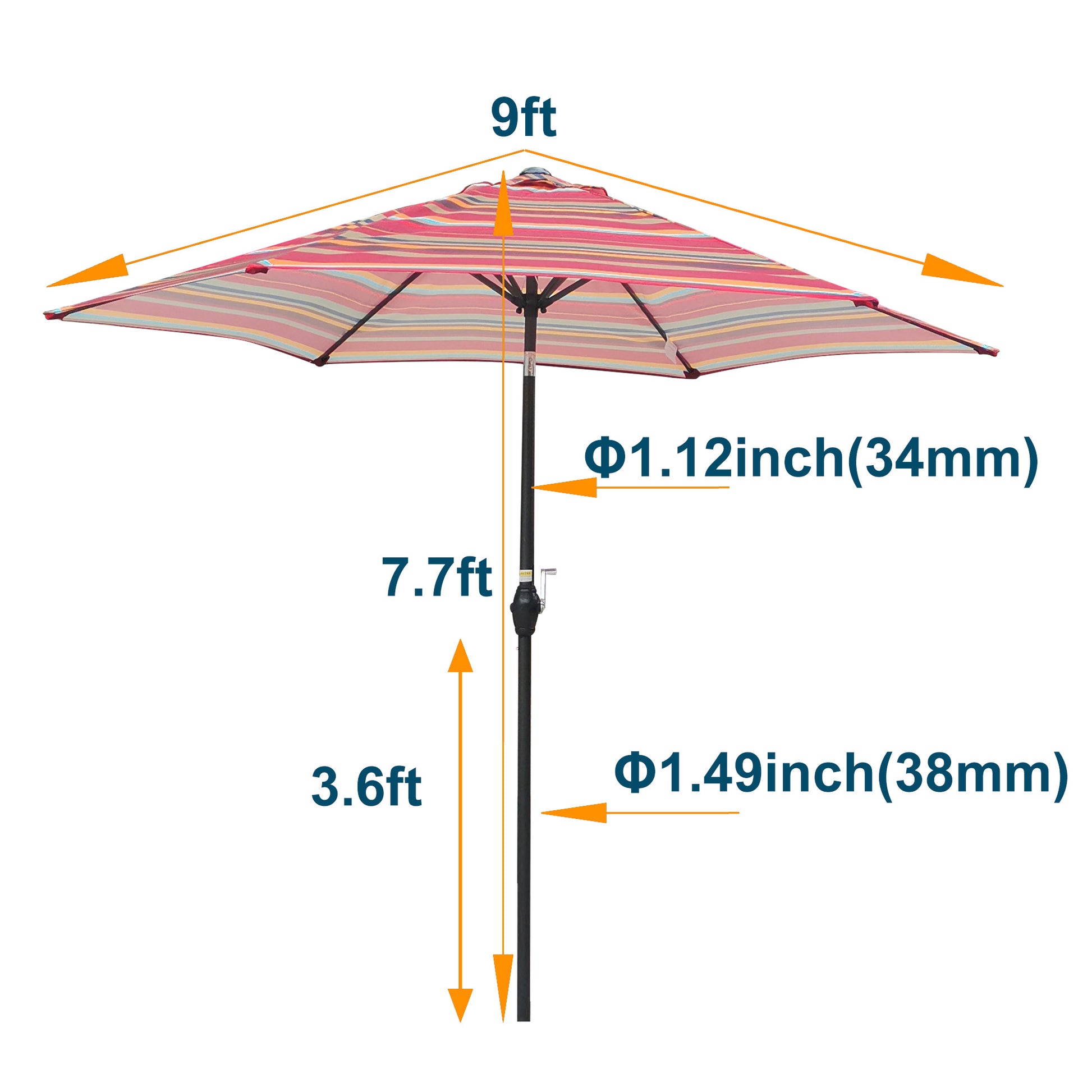 9Ft Umbrella Red Stripes Red Striped Metal