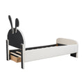 Twin Size Velvet Platform Bed With Rabbit Shaped Headboard, With Drawers, With Bed End Storage Pocket, Beige Twin Beige Plywood