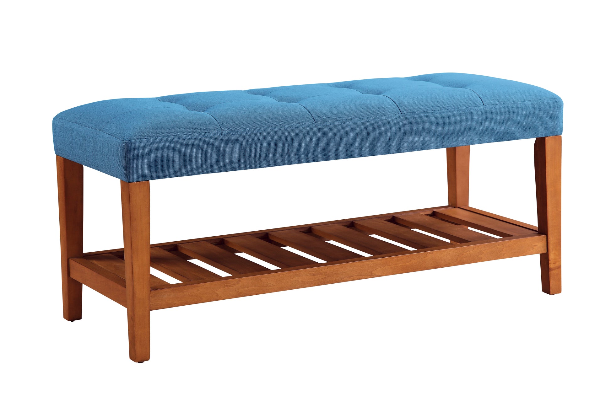 Charla Light Blue Fabric & Oak Finish Bench Light Blue Fabric,Synthetic Wood