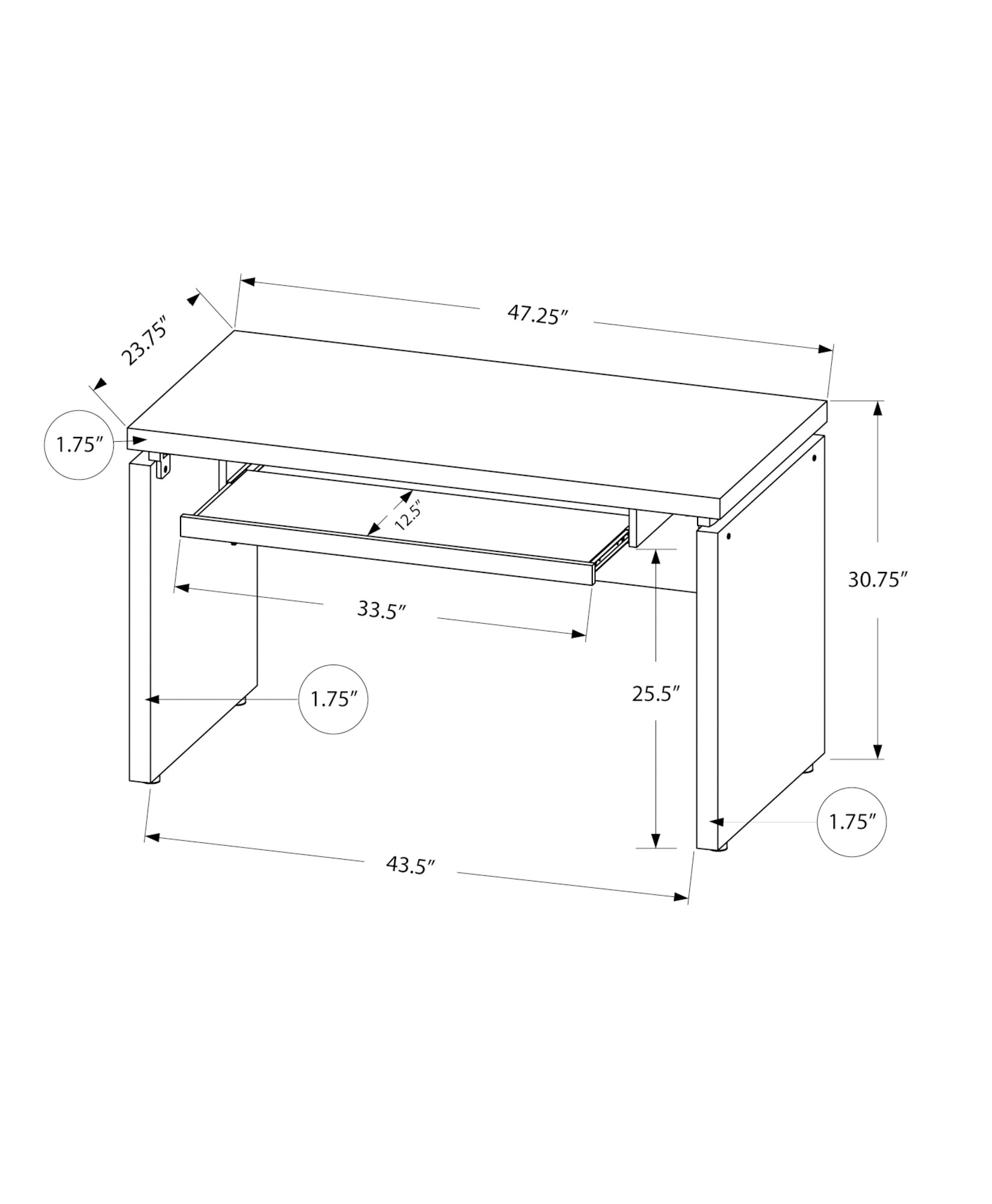 Computer Desk, Home Office, Laptop, 48"L, Work, Black And Grey Laminate, Contemporary, Modern Black Particle Board