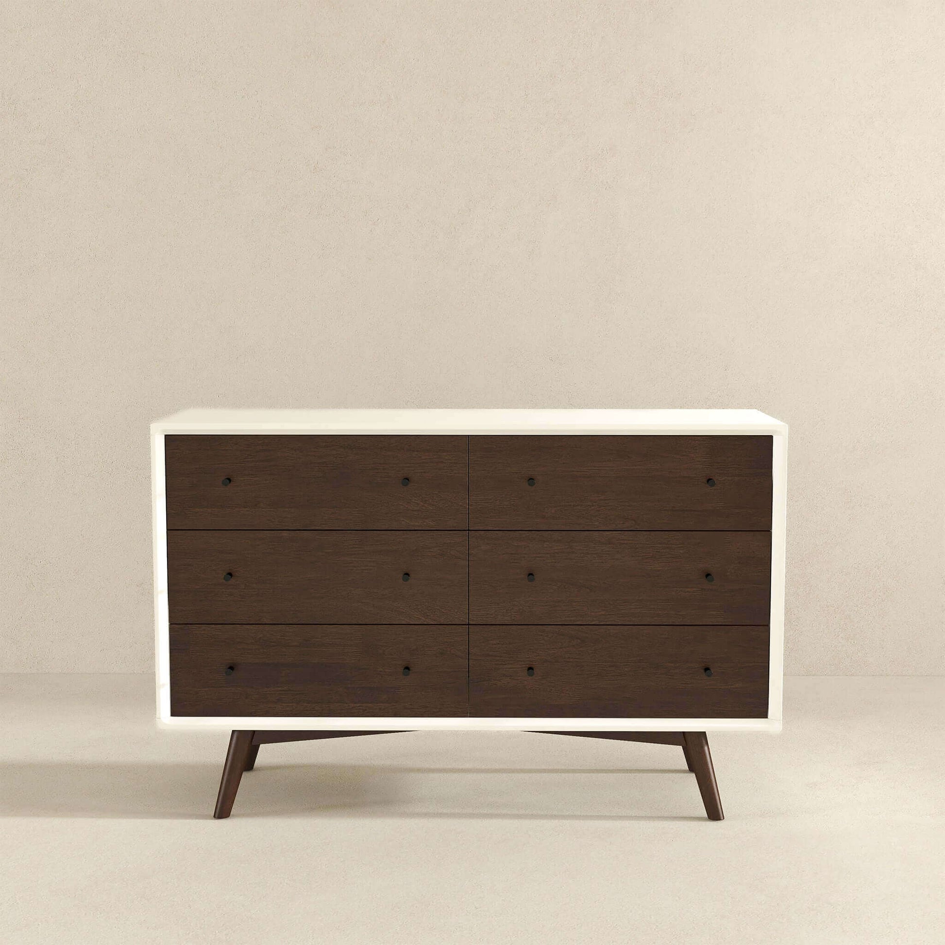 Mid Century Modern White Dresser 6 Drawer Dark Brown,White White Bedroom Mid Century Modern Solid Wood