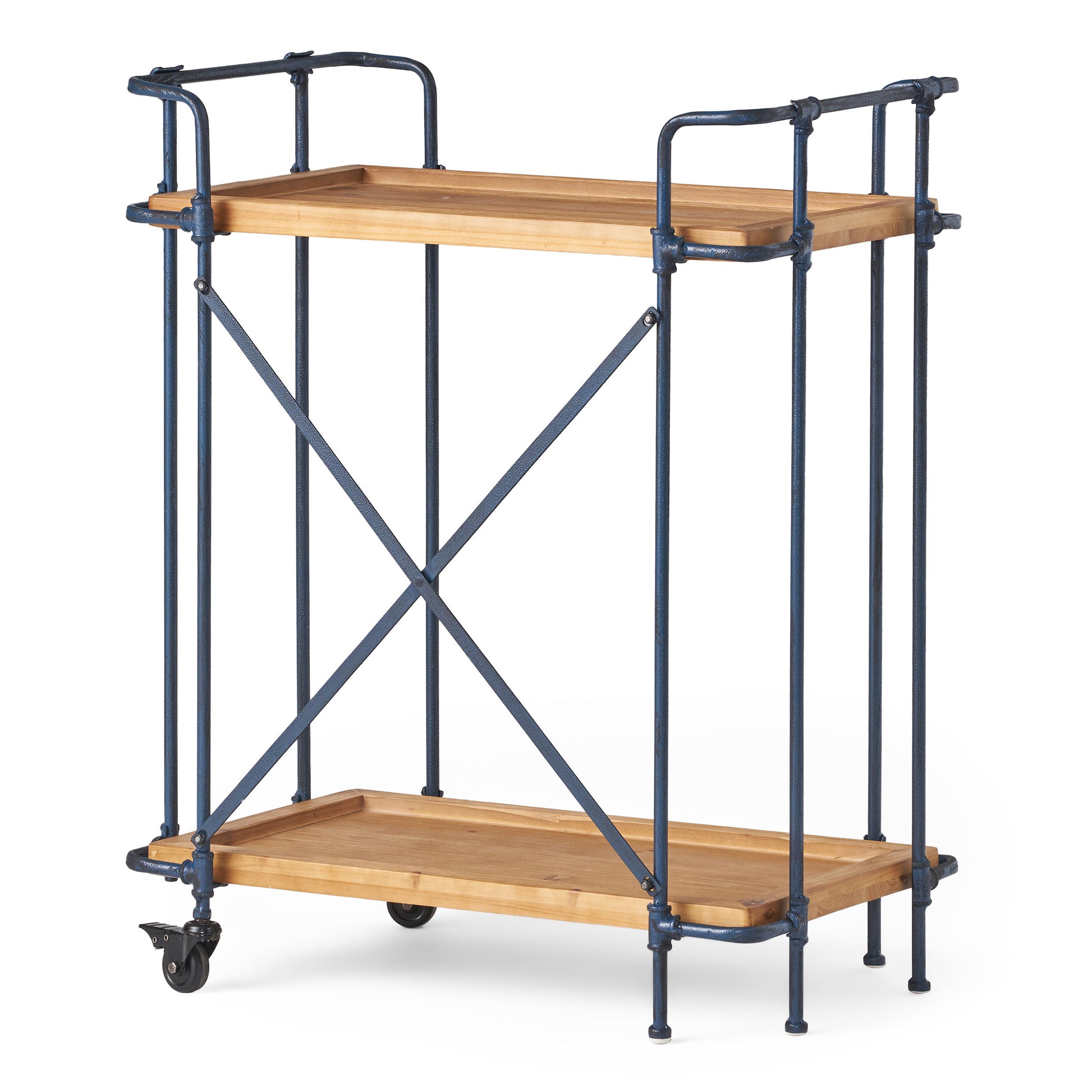 Eden Plummers Pipe Bar Cart Blue Brown Wood Metal