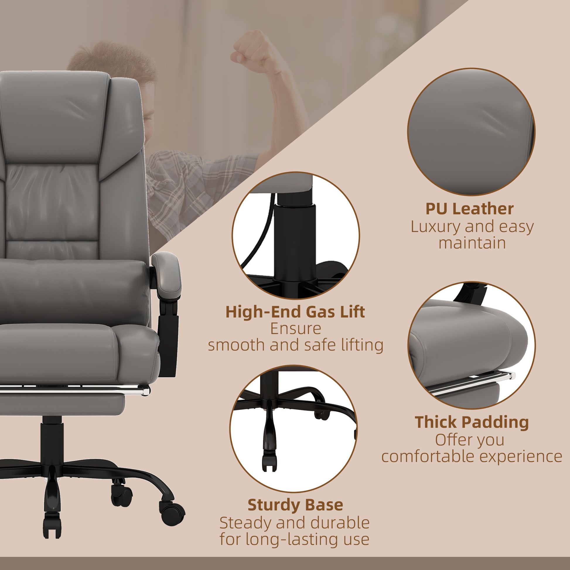 Vinsetto High Back Vibration Massage Office Chair With 6 Points Remote Gray Faux Leather