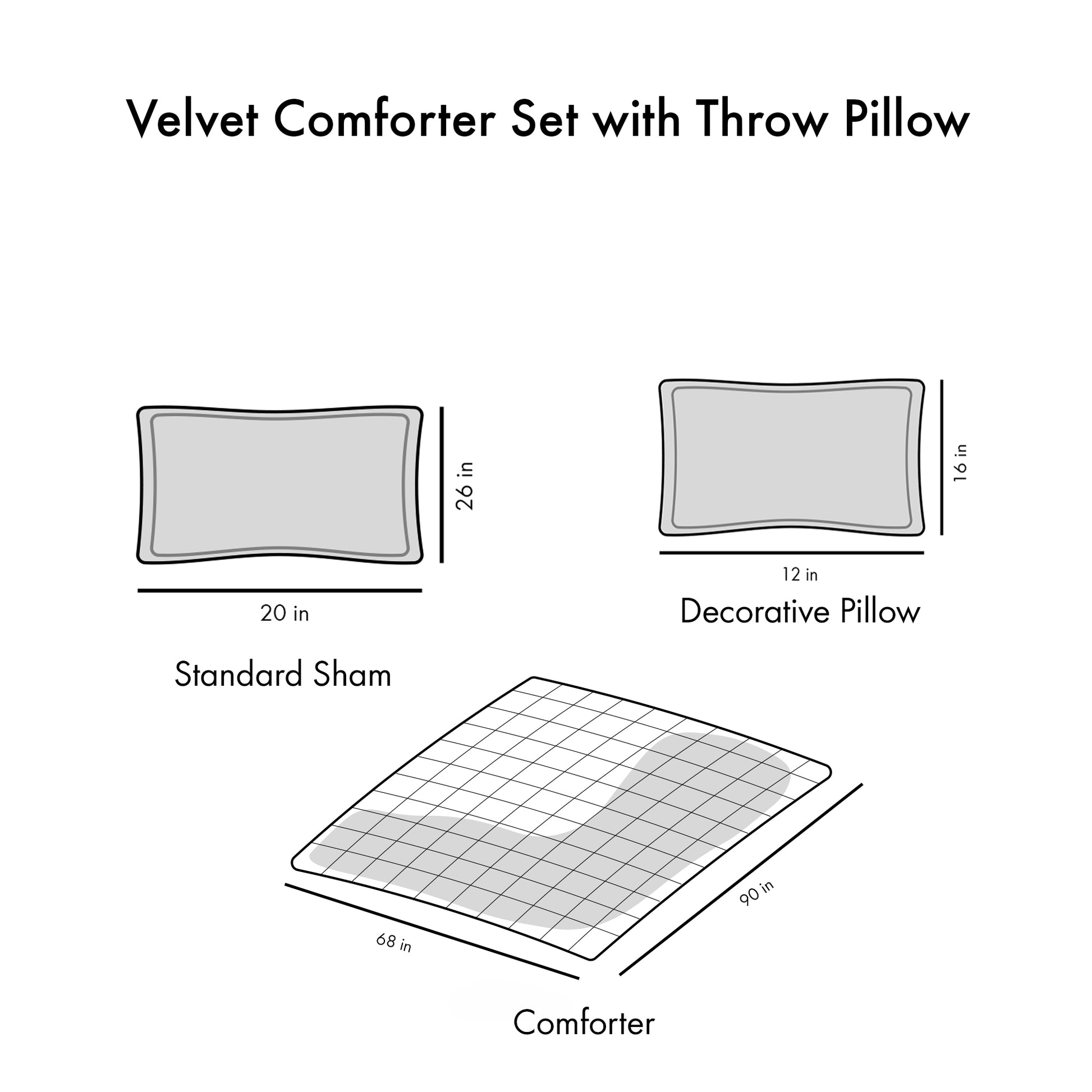 Velvet Comforter Set Twin Grey Polyester