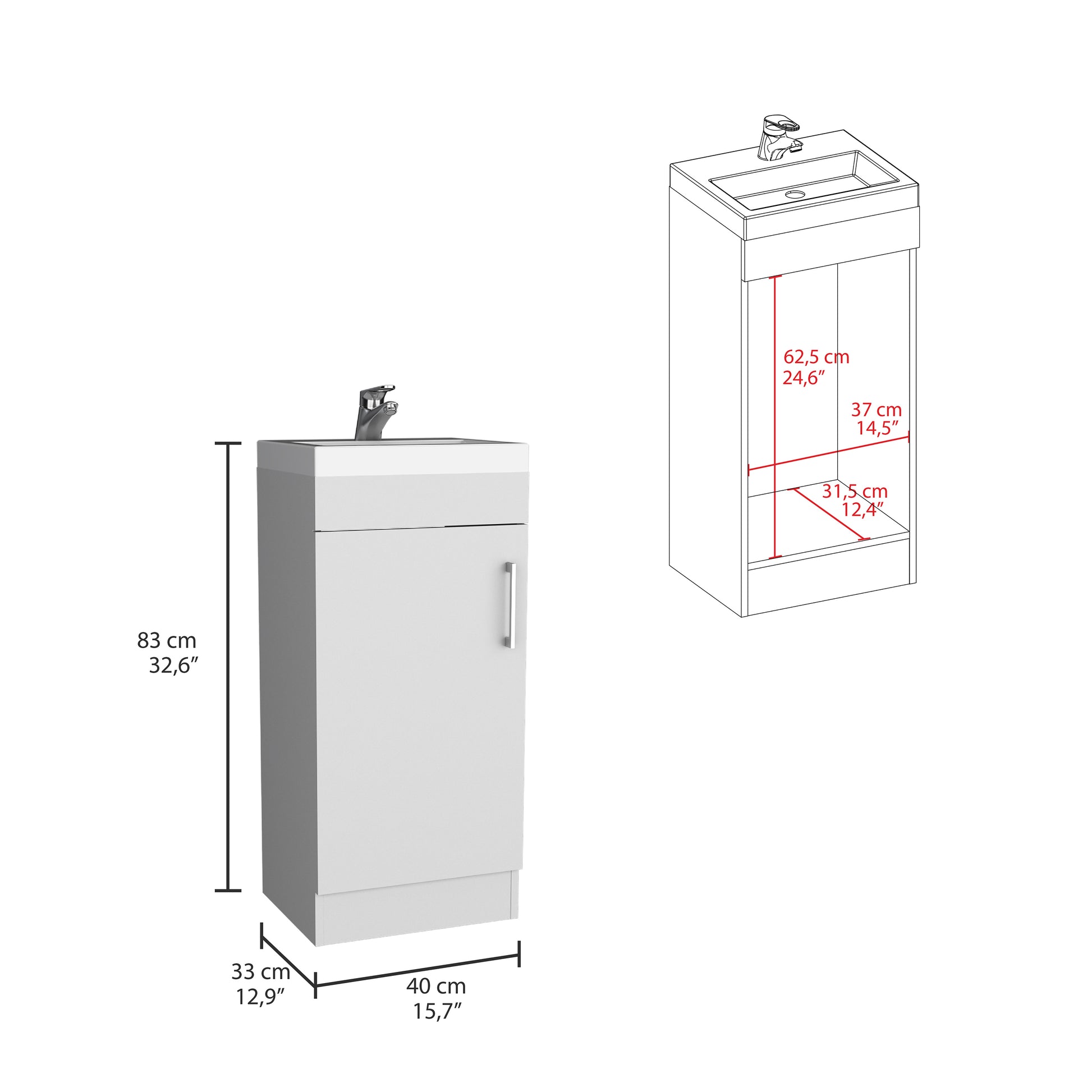 Madrid 16" Bathroom Vanity Single Door, Resin Sink And Faucet White White Bathroom Modern Particle Board