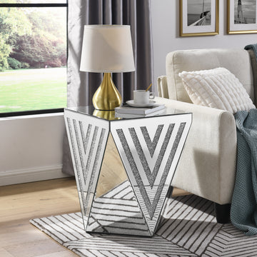 Silver Mirror Table, Gorgeous Side Table With Crystal Inlay, Small Mirror Coffee Table Suitable For Living Room, Sofa, Bedroom, Corner Silver Desk And Chair Set Primary Living Space American Design Open Storage Console Tables Square Acrylic Mdf Glass