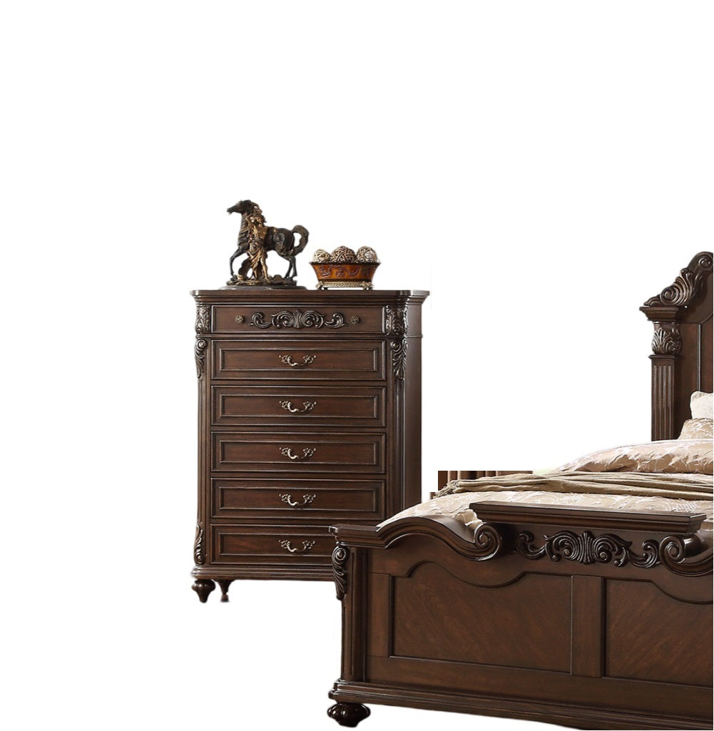 Antique Cherry Antique Walnut Wooden 1Pc Chest Of Drawers Storage Bedroom Furniture Unique Design Walnut Bedroom American Traditional,Traditional,Vintage Particle Board Mdf