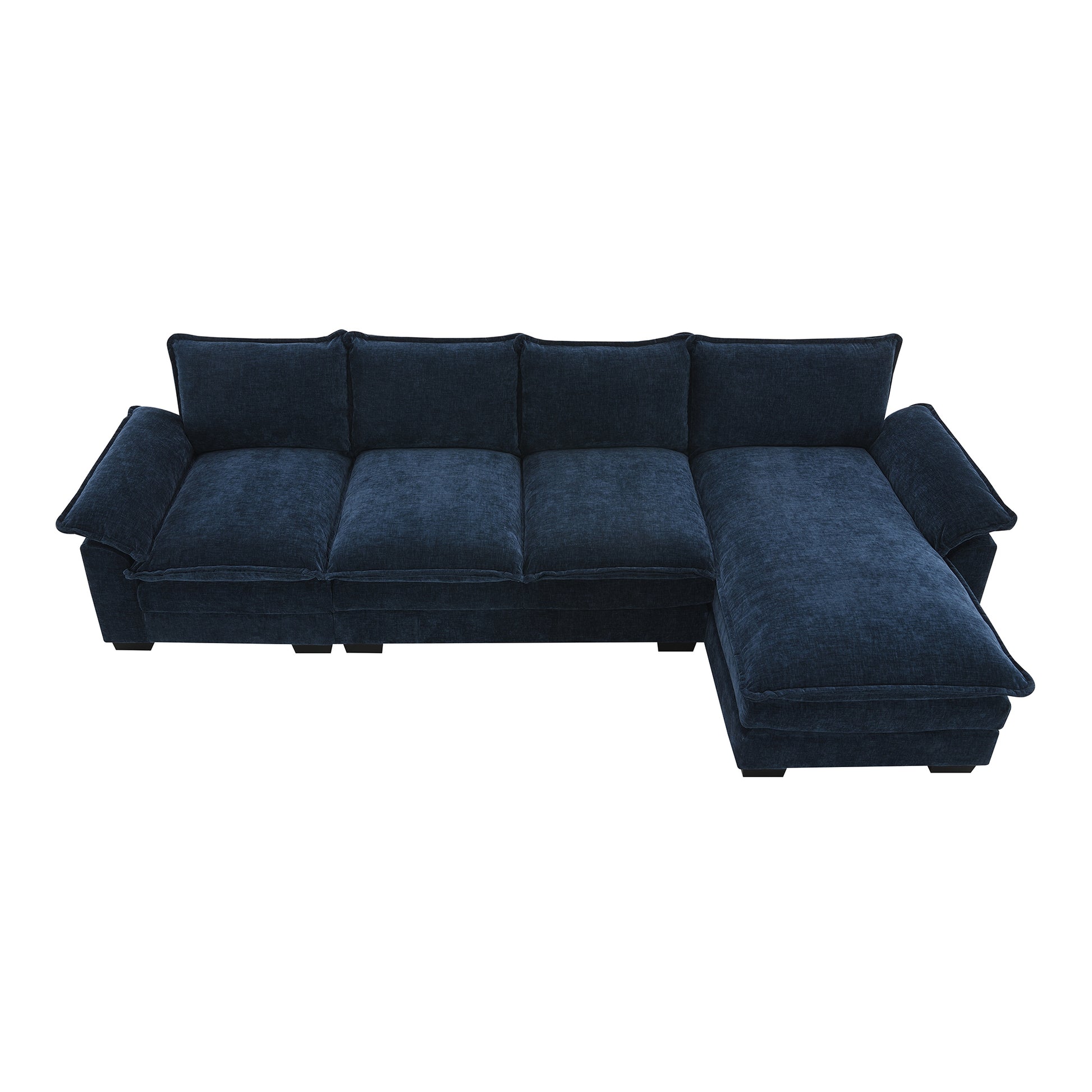 118*55" Modern L Shaped Chenille Cloud Sofa With Double Seat Cushions,5 Seat Upholstered Indoor Furniture,Sleeper Sofa Couch With Chaise Lounge For Living Room,Apartment,3 Colors Dark Navy Chenille 4 Seat