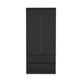 Armoire, Wardrobe Closet With Two Drawers, Hanging Rod, Black Black Solid Wood Mdf Engineered Wood