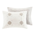 6 Piece Embroidered Cotton Reversible Comforter Set Ivory Full Queen Full Ivory Polyester