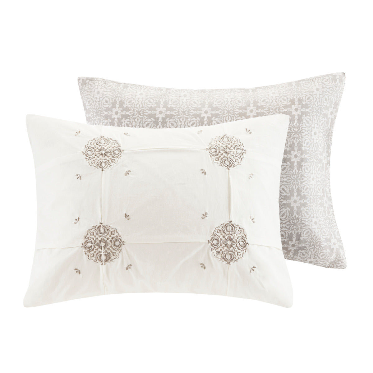 6 Piece Embroidered Cotton Reversible Comforter Set Ivory Full Queen Full Ivory Polyester