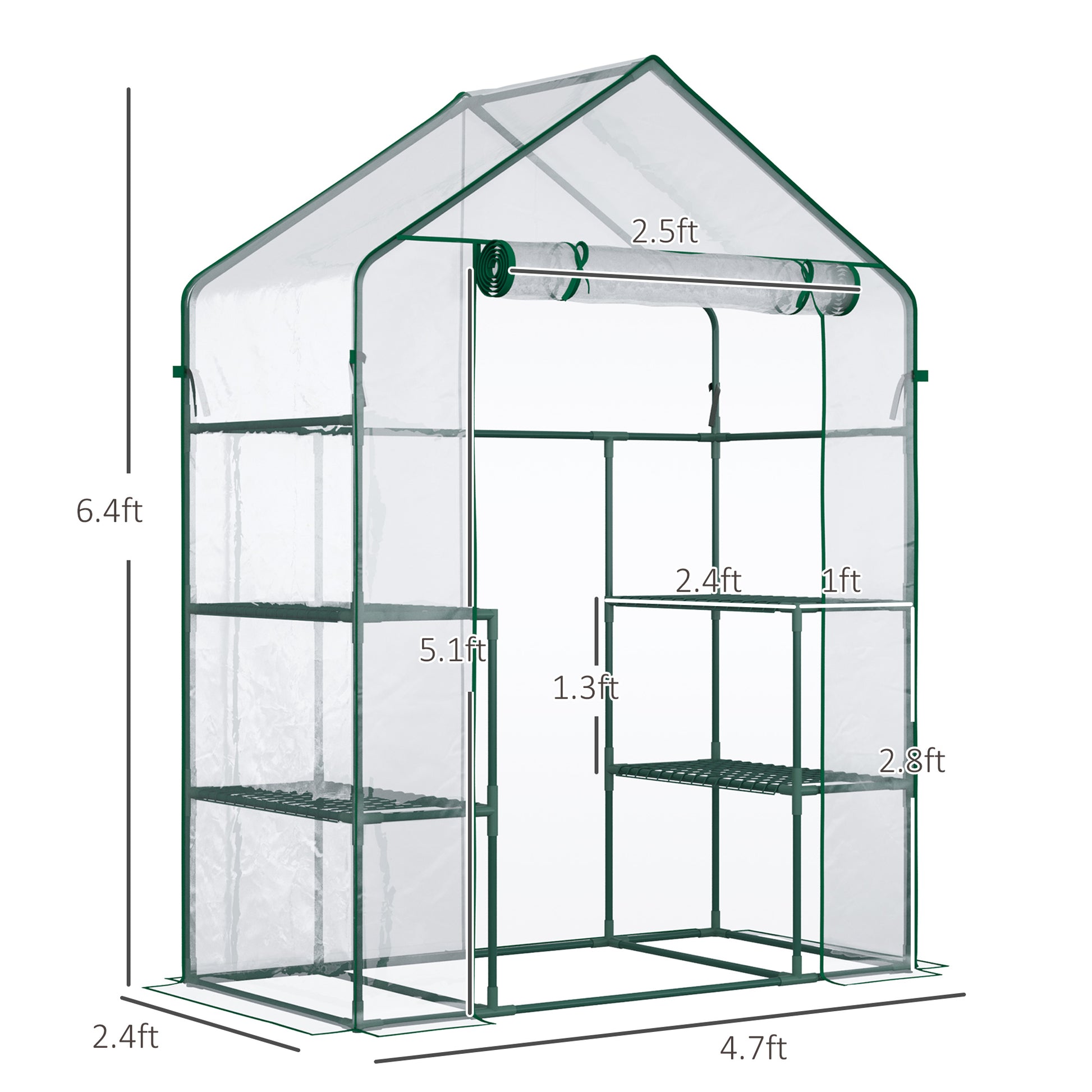 Outsunny 5' X 2.5' X 6.5' Mini Walk In Greenhouse Kit, Portable Green House With 3 Tier Shleves, Roll Up Door, And Weatherized Plastic Cover For Backyard Garden, Clear Clear Plastic