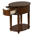Dark Oak Accent Table With Bottom Shelf Dark Oak Primary Living Space Freestanding Rubberwood Oval Drawers Coffee & End Tables Oval Wood H Shape