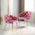 Set Of 2 Luxury Handmade Accent Chair With Gold Legs, Modern Velvet Armchair For Living Room And Bedroom Pink Foam Velvet