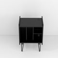 Four Compartment Record Rack With Usb Port Black Wood