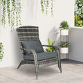 Outsunny Patio Wicker Adirondack Chair, Outdoor All Weather Rattan Fire Pit Chair W Soft Cushions, Tall Curved Backrest And Comfortable Armrests For Deck Or Garden, Gray Grey Steel