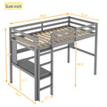 Twin Loft Bed With Built In Desk And Bookcase Of Three Compartments, Guardrails And Ladder,Grey Twin Grey Pine