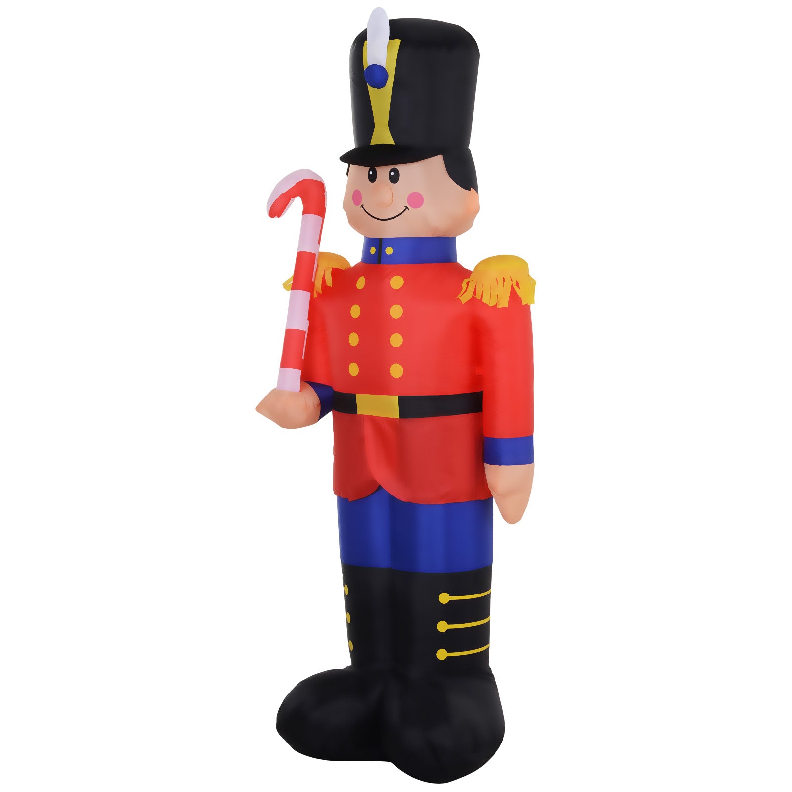 Homcom 6' Christmas Inflatable Nutcracker Toy Soldier With Candy Cane, Outdoor Blow Up Yard Decoration With Led Lights Display Red Polyester