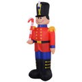 Homcom 6' Christmas Inflatable Nutcracker Toy Soldier With Candy Cane, Outdoor Blow Up Yard Decoration With Led Lights Display Red Polyester