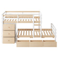 Twin Over Twin Loft Bunk Bed With Drawers And Ladder, Natural Twin Natural Pine