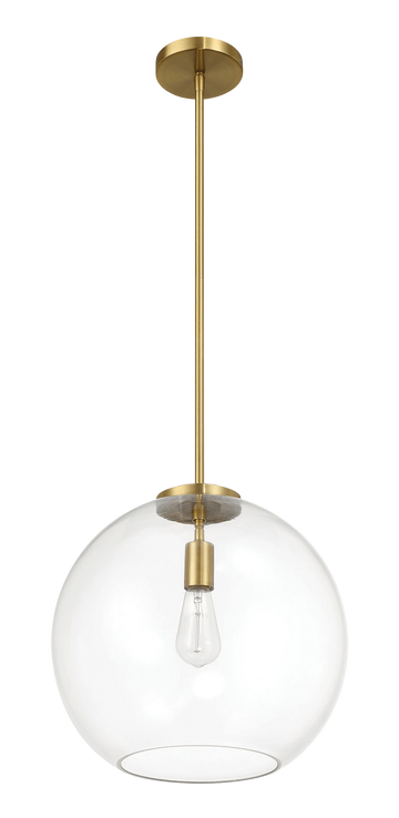 Gleam Single Light Pendant Lamp With Clear Globe Glass Satin Brass Antique Brass,Clear,Gold Ceiling Lights Brass,Glass