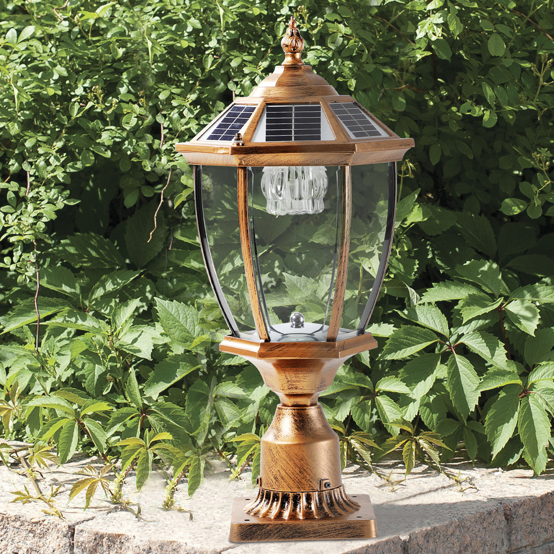 Retro Gold Solar Column Headlights With Dimmable Led 1 Pack Bronze Glass Aluminium