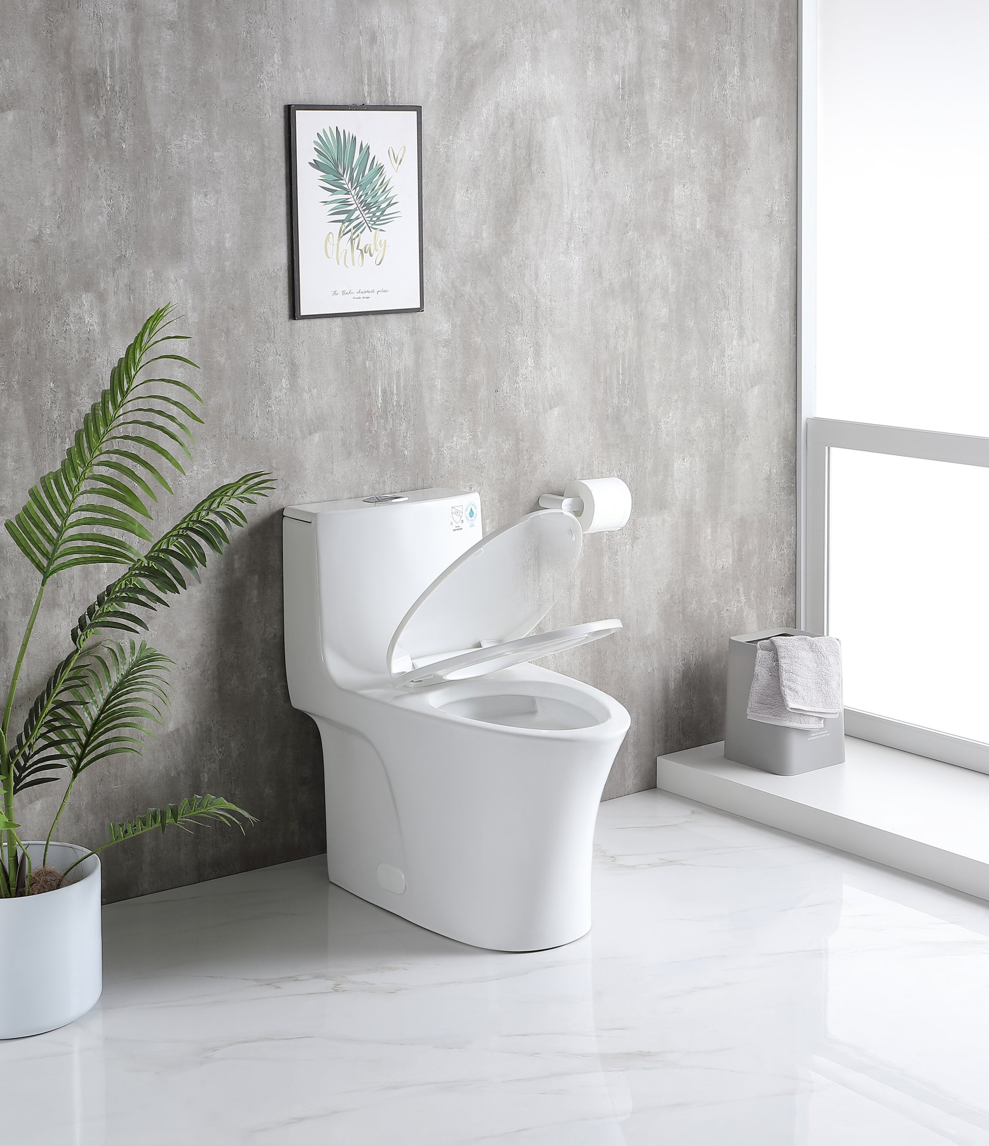 1.1 1.60 Gpf Dual Flush One Piece Toilet, Water Saving Elongated Comfort Height Floor Mounted, Soft Closing Seat, 1000 Gram Map Flushing Score Toilet, Glossy White 23T02 Gw White Ceramic