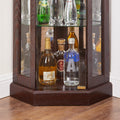 Corner Glass Cabinet Lighted Curio Cabinet Corner Display Case For Living Room, Curio Cabinet, Antique Collection, Wine,Bar Glass Storage Light Included,Dark Cherry Cherry Mdf Glass