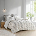 3 Piece Cotton Jacquard Comforter Set Ivory Full Queen Queen Ivory Cotton