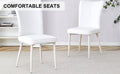 Modern Minimalist Dining Chair, White Pu Leather Curved Back And Seat Cushion, White Metal Chair Legs, Suitable For Dining Room, Bedroom, Living Room. A Set Of Four Chairs. 008 White Pu