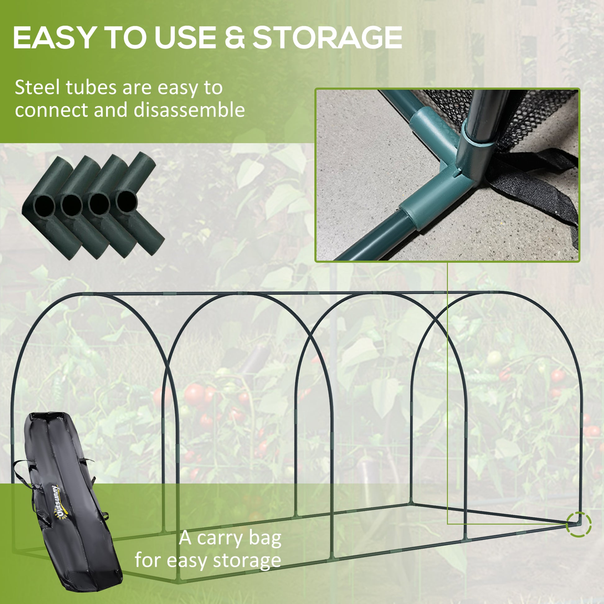 Outsunny 9' X 4' Crop Cage, Plant Protection Tent With Three Zippered Doors, Storage Bag And 6 Ground Stakes, For Garden, Yard, Lawn, Green Green Steel