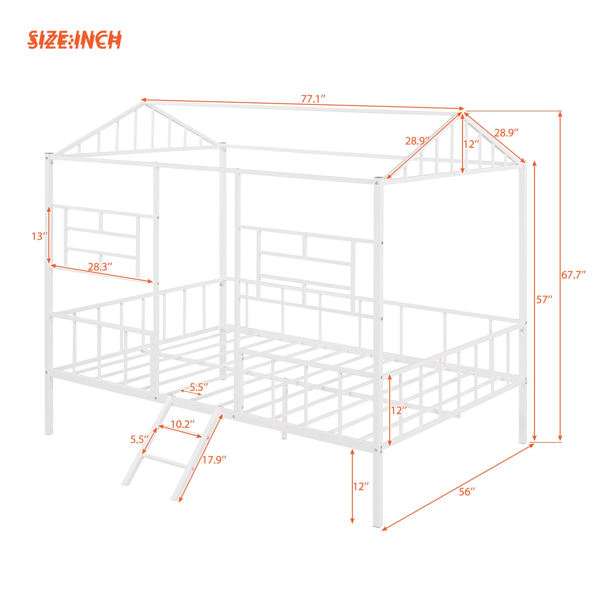 Metal House Bed Frame Full Size With Slatted Support No Box Spring Needed White Full White Metal