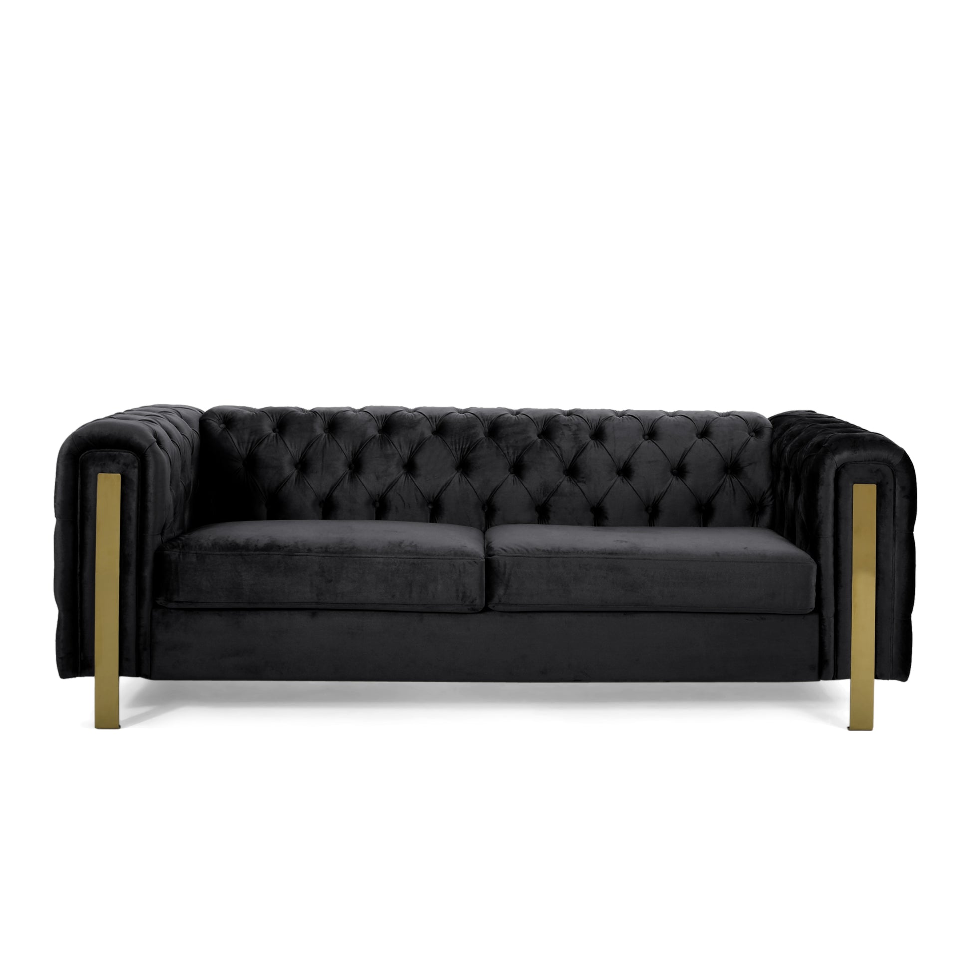 Mirod Comfy 3 Seat Sofa With Tufted Back And Arm, Modern For Living Room Black Velvet 3 Seat