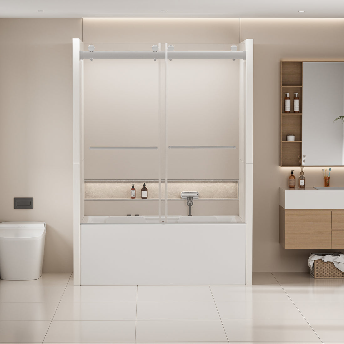 56 60 In. W X 62 In. H Frameless Double Sliding Tub Door, Bypass Tub Shower Door Soft Closing, Chrome 24D02 T60Chx Chrome Stainless Steel