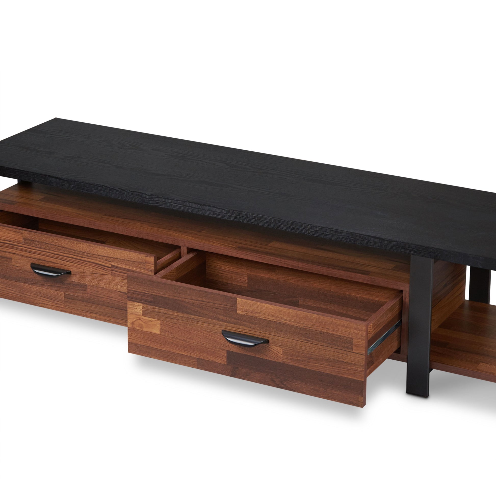 Elling Walnut & Black Finish Tv Stand Walnut Black 50 59 Inches Synthetic Wood