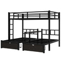 Full Xl Over Twin & Twin Triple Bunk Bed With Drawers, Multi Functional Metal Frame Bed With Desks And Shelves In The Middle, Black Full Xl Black Metal