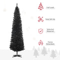 Homcom 7' Artificial Pencil Christmas Tree, Slim Xmas Tree With 499 Realistic Branch Tips And Plastic Stand, Black Black Plastic