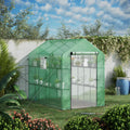 Outsunny 7' X 5' X 6' Walk In Greenhouse With Mesh Door And Windows, 18 Shelf Hot House With Trellis, Plant Labels, Uv Protective For Growing Flowers, Herbs, Vegetables, Saplings, Green Green Steel