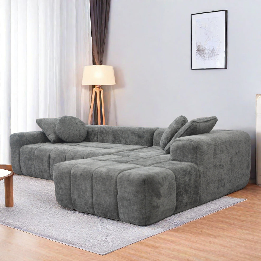 L Shaped Modular Modern Compressed Gray Sofa,Comfy Corduroy Fluffy Couch With Deep Seat,No Assembly Required Couch For Living Room Gray Linen Wood Primary Living Space Soft Cushion Back Extra Heavy