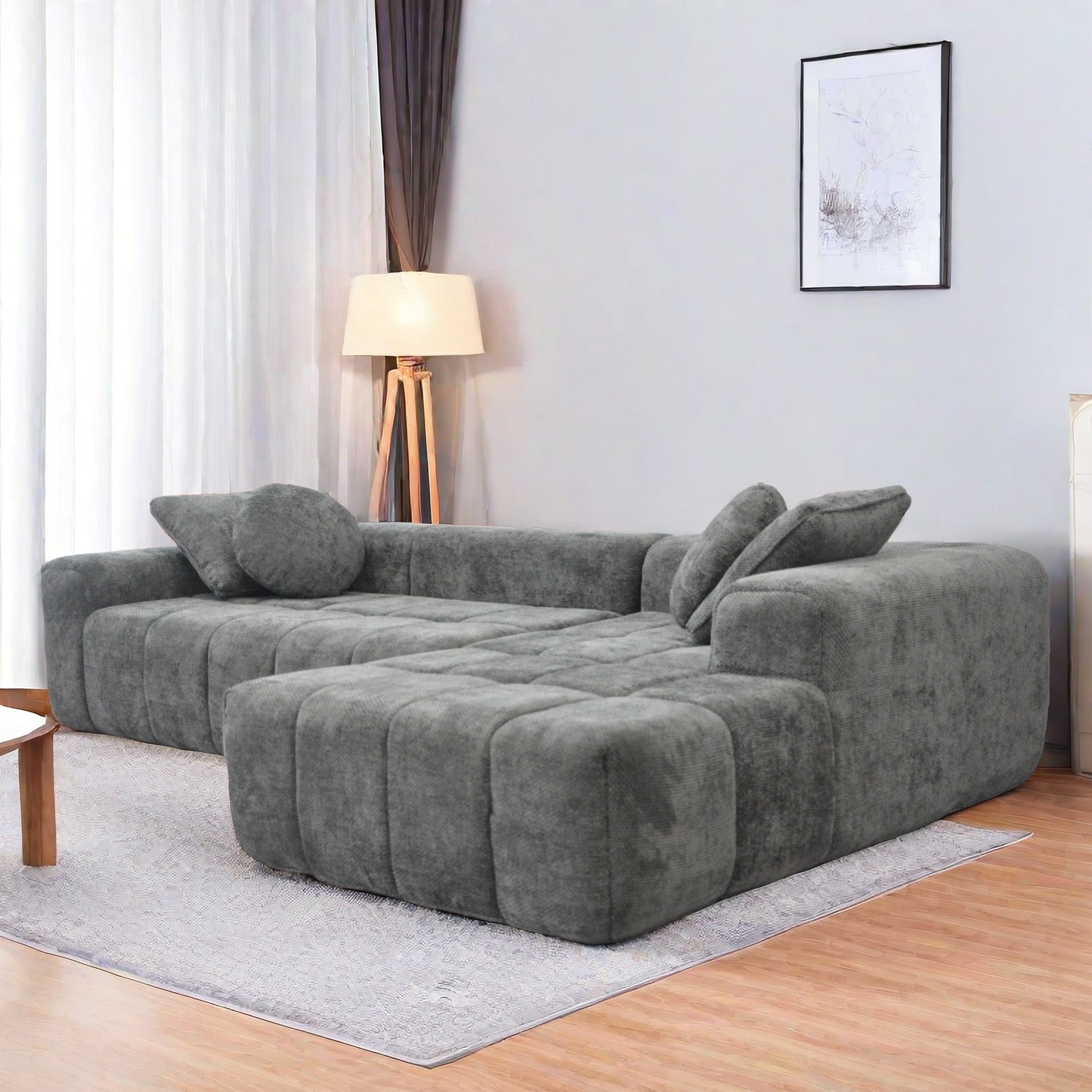 L Shaped Modular Modern Compressed Gray Sofa,Comfy Corduroy Fluffy Couch With Deep Seat,No Assembly Required Couch For Living Room Gray Linen Wood Primary Living Space Soft Cushion Back Extra Heavy
